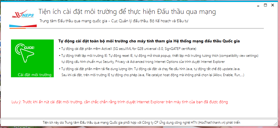 Cài đặt tiện ích đấu thầu qua mạng